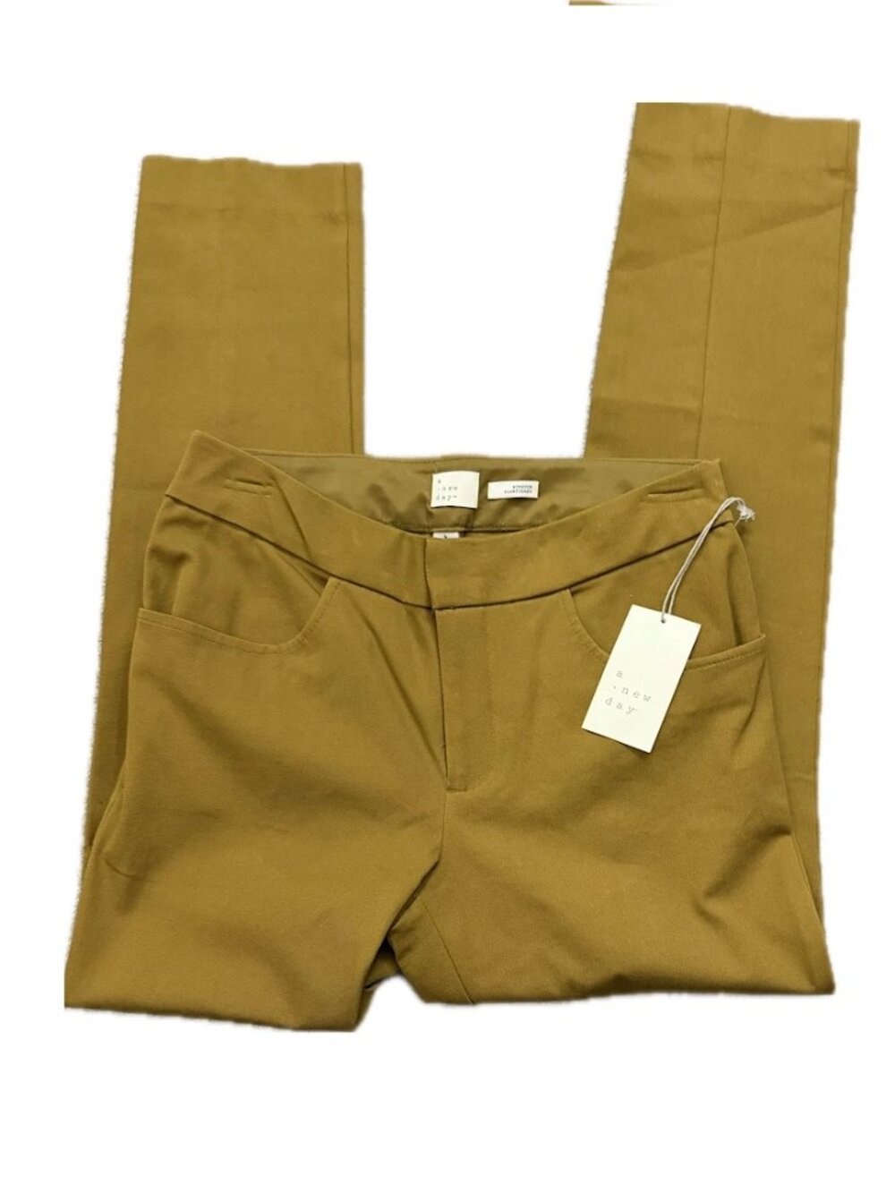 A New Day Women Size 4 Mustard Gold Solid Cotton Stretch Ankle Skinny Pants